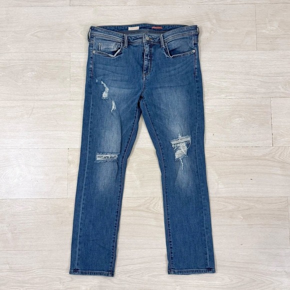 Pilcro and the Letterpress Denim - Pilcro Jeans Women 30‎ Blue Distressed Straight Leg Mid Rise Denim